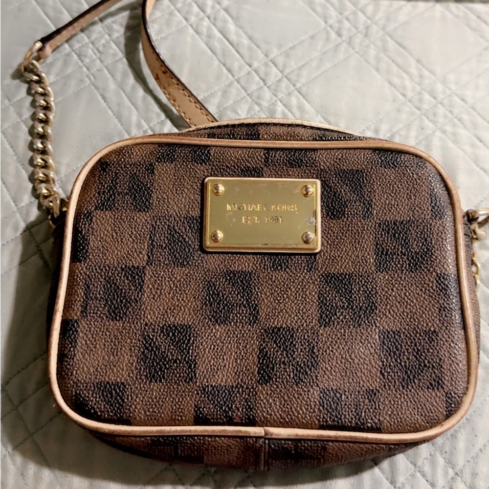 Michael Kors Black and Brown Checkered Crossbody Bag
